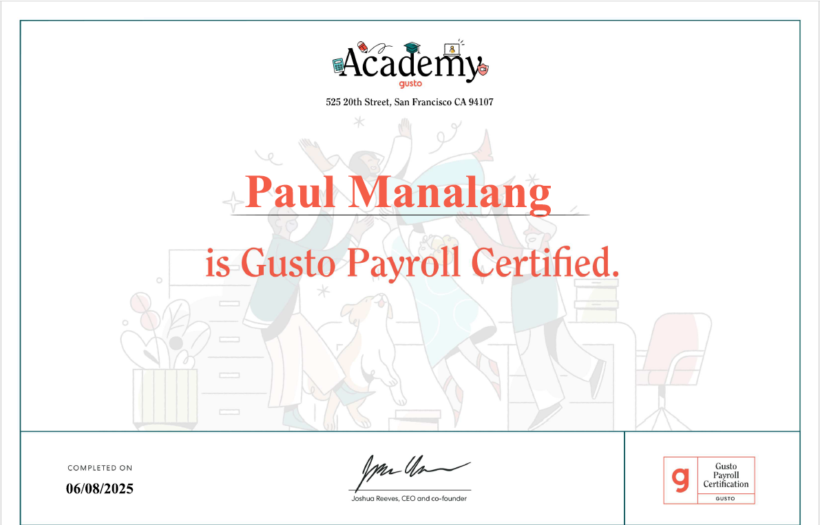 Gusto Payroll certificate